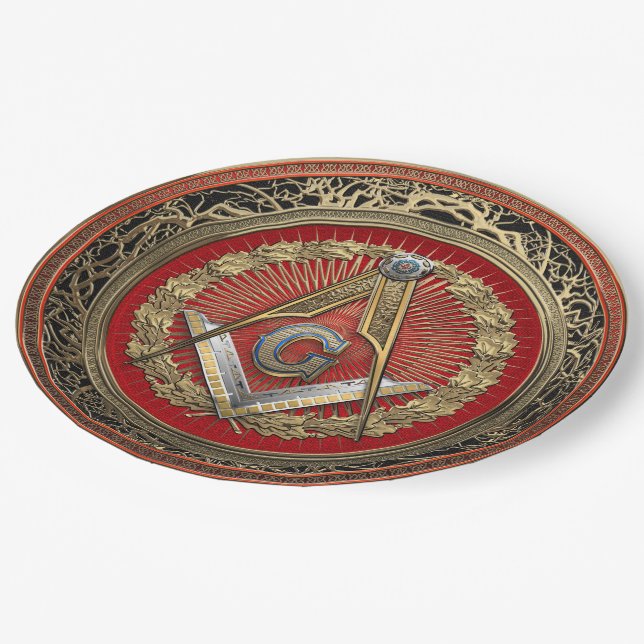 [600] Master Mason - Gold Square & Compasses Paper Plates (Angled)