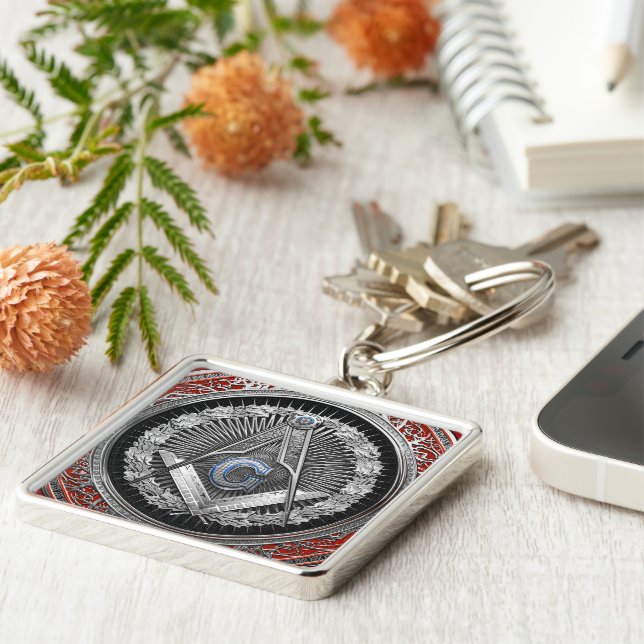 [600] Master Mason - Silver Square & Compasses Keychain (Side)