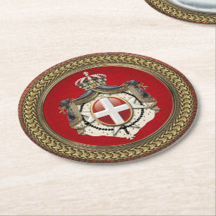 [600] Order of Malta - SMOM Coat of Arms Round Paper Coaster