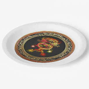 [600] Red and Yellow Dragons Paper Plates