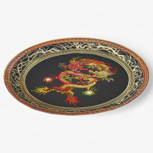 [600] Red and Yellow Dragons Paper Plates
