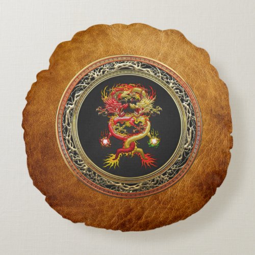 600 Red and Yellow Dragons Round Pillow