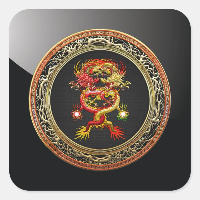 [600] Red and Yellow Dragons Square Sticker (Front)