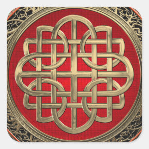 [600] Sacred Celtic Gold Knot Cross Square Sticker