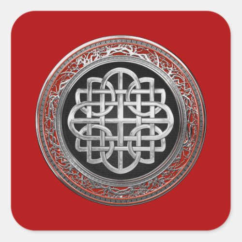 600 Sacred Celtic Silver Knot Cross Square Sticker