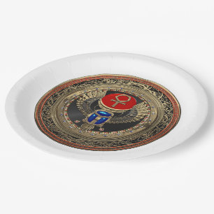 [600] Sacred Gold Egyptian Winged Scarab with Ankh Paper Plates