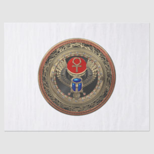 [600] Sacred Gold Egyptian Winged Scarab with Ankh Tissue Paper