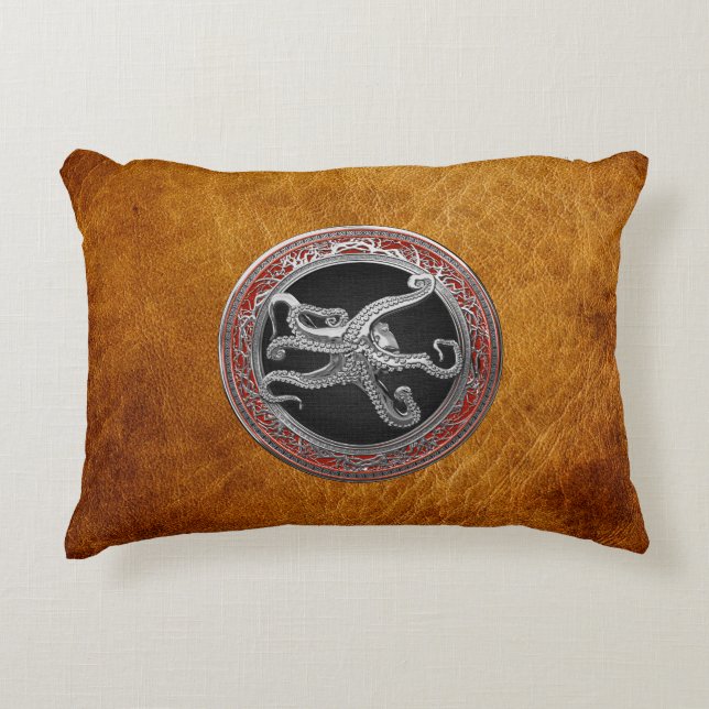 [600] Sacred Silver Octopus in Defensive Posture Accent Pillow (Front)