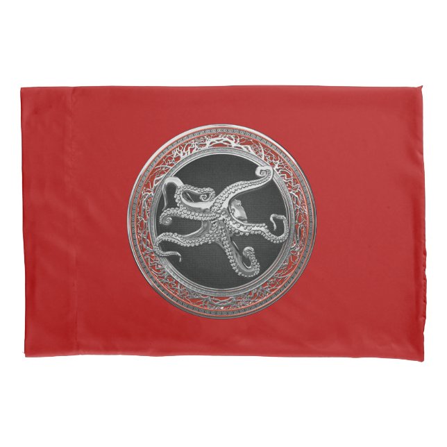 [600] Sacred Silver Octopus in Defensive Posture Pillow Case (Front)