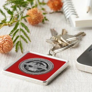 [600] Silver Roman Imperial Eagle over Medallion Keychain