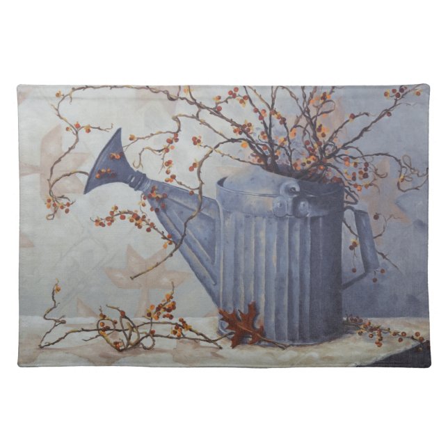 6033 Bittersweet in Watering Can on Quilt Placemat (Front)