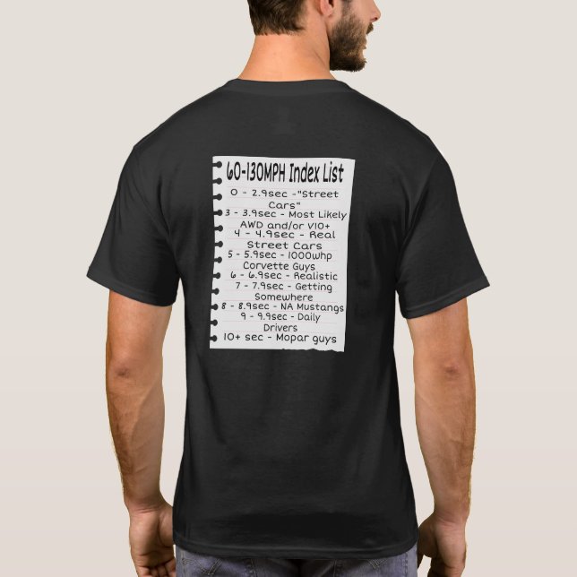 60-130 Speed Index List T-Shirt (Back)