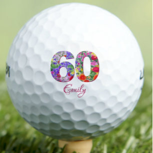 60 and Amazing Sister - Colorful Floral Gift Golf Balls