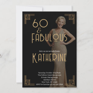 60 and Fabulous 60th Birthday Party Art Deco Photo Invitation