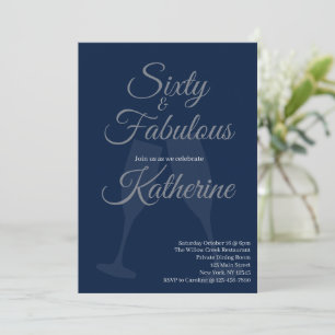60 and Fabulous 60th Birthday Party Blue Script Invitation
