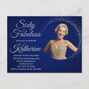60 and Fabulous 60th Birthday Party Photo Navy Postcard