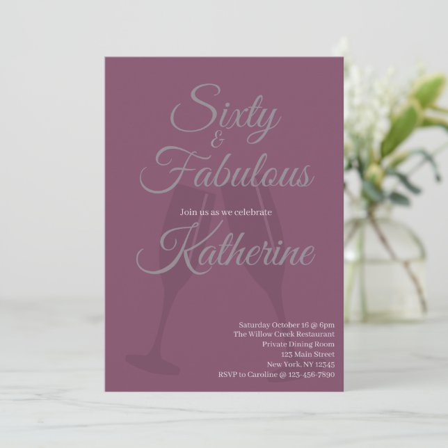60 and Fabulous | 60th Birthday Party Plum Script Invitation (Standing Front)