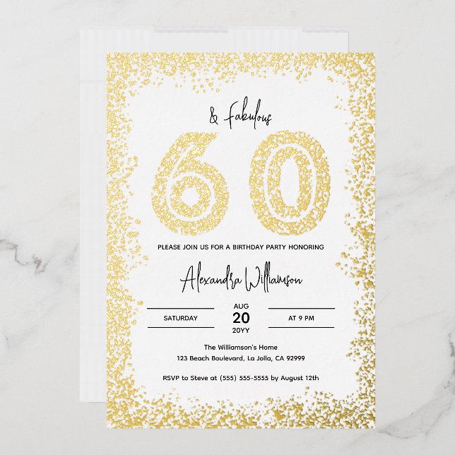 60 and Fabulous 60th Birthday Party Real Gold Foil Invitation (Envelope)