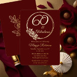 60 and Fabulous 60th Birthday Party Stamped Foil Invitation<br><div class="desc">Elegant typography design "60 and Fabulous" 60th birthday party design featuring a rose outline circular frame.  Back features a rose outline in gold tone (not gold foil).  Front and back background is a dark red burgundy color.</div>
