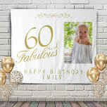60 and Fabulous 60th Birthday Photo Backdrop<br><div class="desc">Elegant Golden 60 and Fabulous Elegant 60th Birthday Photo Backdrop Tapestry. 60 and fabulous text in trendy golden script with photo and name. Personalize it with your photo,  your name and the age,  and make your own elegant birthday party backdrop for woman`s birthday party.</div>