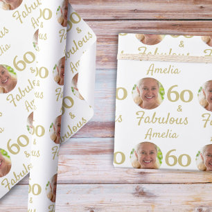 60 and Fabulous 60th Birthday Photo Wrapping Paper