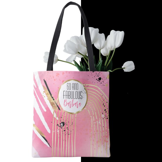 60 and Fabulous Abstract Pink Black gold Modern Tote Bag (Creator Uploaded)