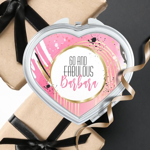 60 and Fabulous Abstract Pink Black Modern Chic Compact Mirror