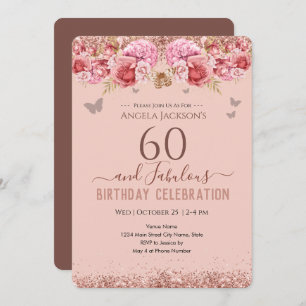 60 and Fabulous Adult Birthday Pink Invitation