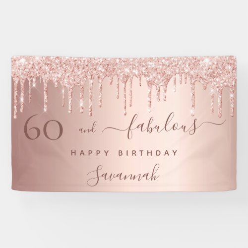 60 and Fabulous birthday glitter rose gold pink Banner