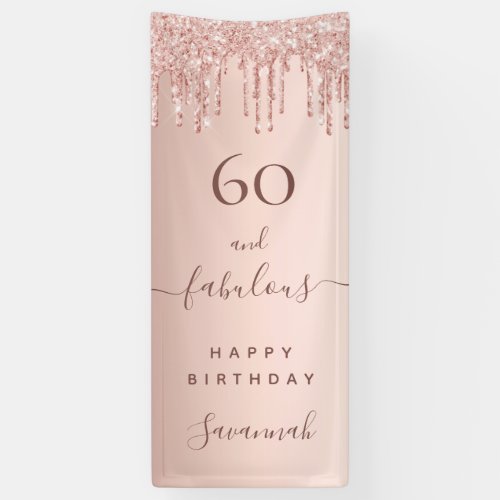 60 and Fabulous birthday glitter rose gold pink Banner