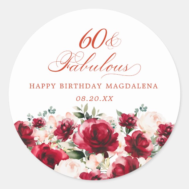 60 and Fabulous Birthday Personalized Custom Classic Round Sticker (Front)