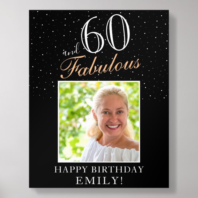 60 and Fabulous Black 60th Birthday Acrylic Photo Tile (Front Set)