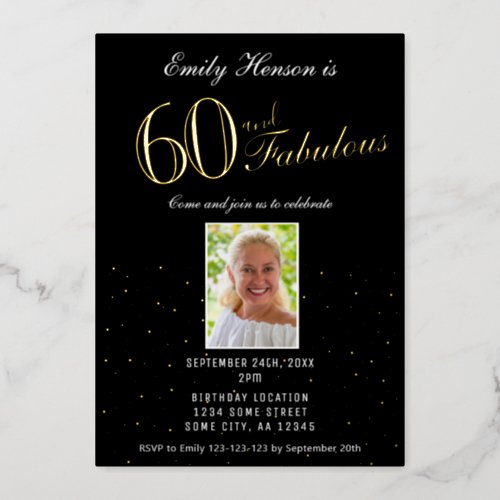 60 and Fabulous Black 60th Birthday Gold Foil Invitation