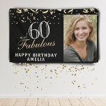 60 and Fabulous Confetti Black 60th Birthday Photo Banner<br><div class="desc">60 and Fabulous Confetti Black 60th Birthday Photo Banner. Great sign for the 60th birthday party with a custom photo, inspirational and funny quote 60 and fabulous and text in trendy script with a name. Personalize the sign with your photo, your name and the age, and make your own fun...</div>