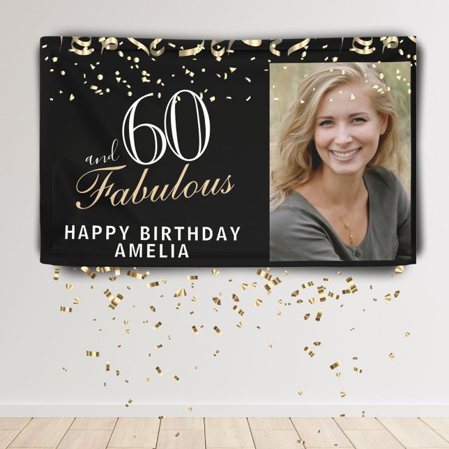 60 and Fabulous Confetti Black 60th Birthday Photo Banner (Creator Uploaded)