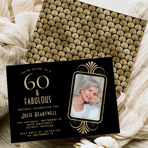 60 and Fabulous Deco Black 60th Birthday Party Invitation