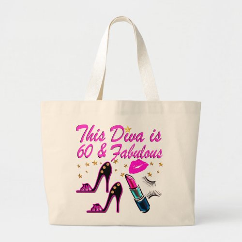 60 AND FABULOUS DIVA LARGE TOTE BAG
