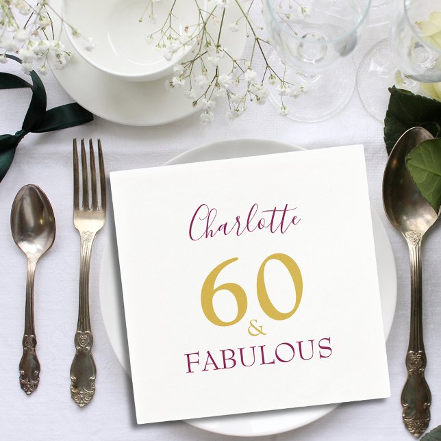60 and Fabulous Elegant 60th Birthday Napkins (Elegant 60 and fabulous gold and burgundy typography script custom 60th birthday party napkins)
