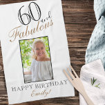 60 and Fabulous Elegant 60th Birthday Photo Kitchen Towel<br><div class="desc">60 and Fabulous Elegant 60th Birthday Photo kitchen towel. Elegant script in black and golden colors. Add your name and photo.</div>