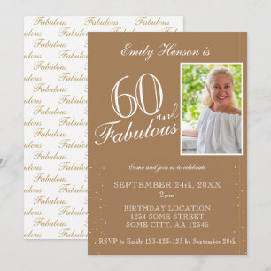 60 and Fabulous Elegant Beige Photo Birthday  Invitation