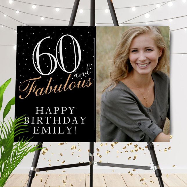 60 and Fabulous Elegant Black 60th Birthday Photo Foam Board (Creator Uploaded)