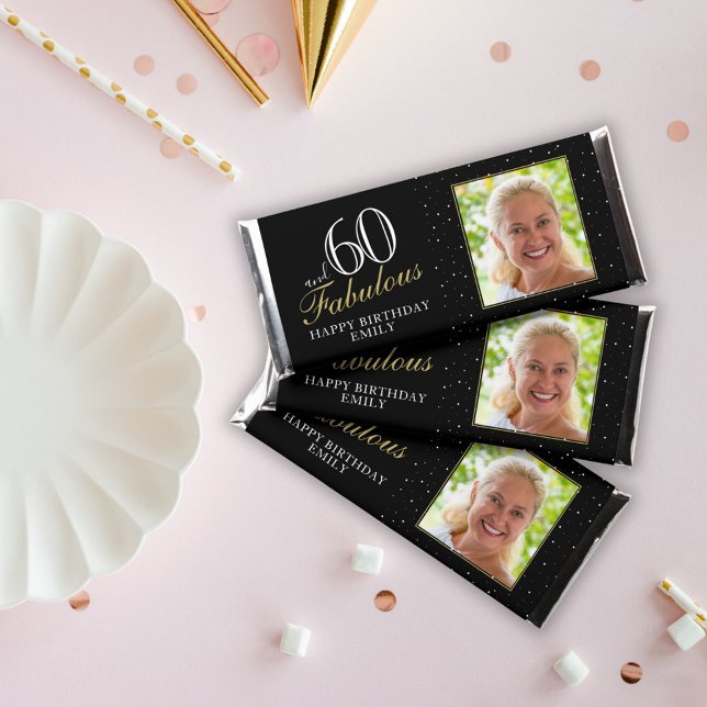 60 and Fabulous Elegant Black 60th Birthday Photo Hershey Bar Favors (Creator Uploaded)