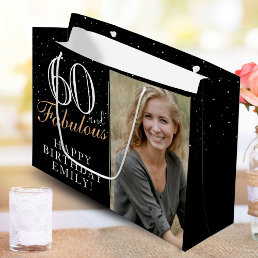 60 and Fabulous Elegant Black 60th Birthday Photo Large Gift Bag