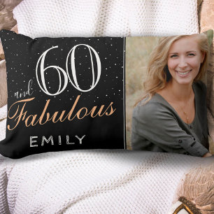 60 and Fabulous Elegant Black 60th Birthday Photo Lumbar Pillow