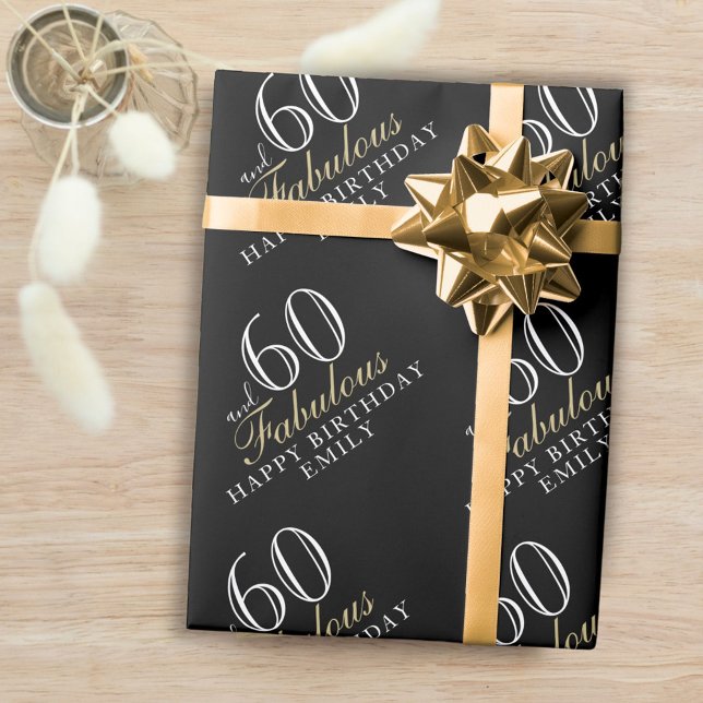 60 and Fabulous Elegant Black 60th Birthday Wrapping Paper (Creator Uploaded)