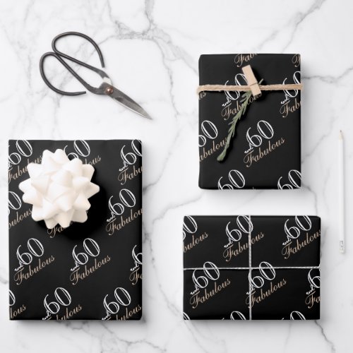 60 and Fabulous Elegant Black 60th Birthday  Wrapping Paper Sheets