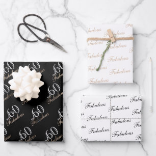 60 and Fabulous Elegant Black 60th Birthday Wrapping Paper Sheets