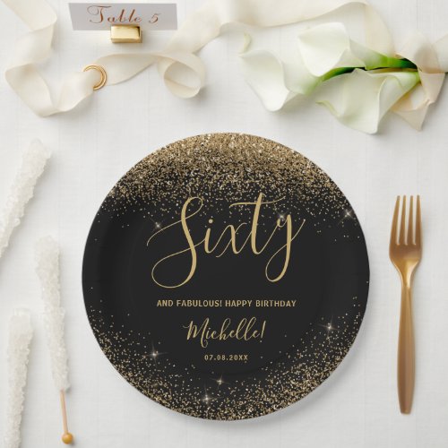 60 And Fabulous Elegant Black Gold Birthday Party Paper Plates