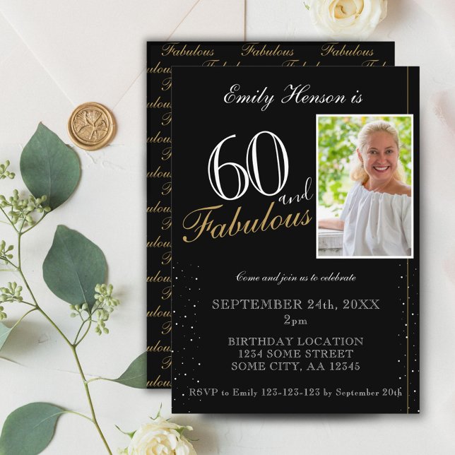60 and Fabulous Elegant Black Photo Birthday  Invitation (Creator Uploaded)