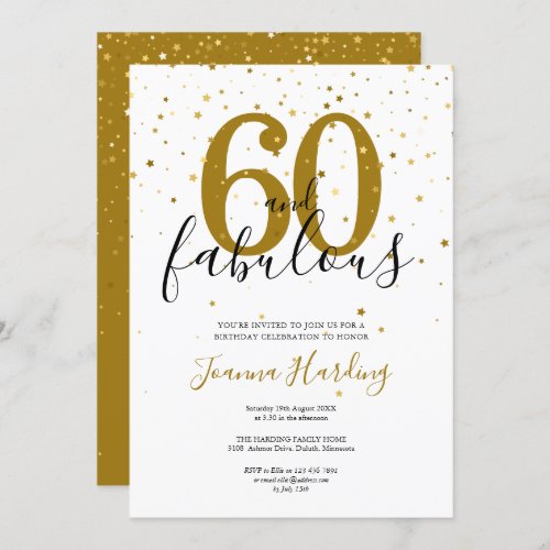 60 and Fabulous Elegant Gold and Black Birthday Invitation